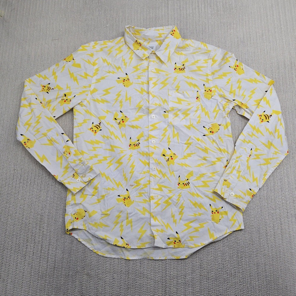 Graniph Pokemon Pikachu Shirt Mens Medium Lightning Anime Graphic Button Up